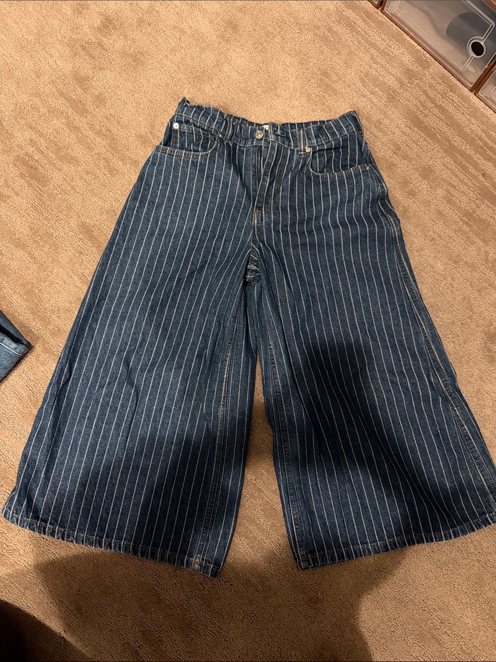 Free People Dark Blue Pinstripe Wide-Leg Jeans